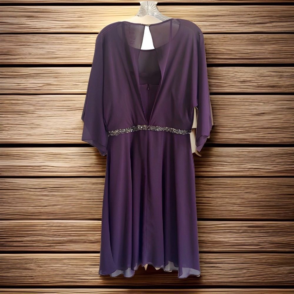Joseph Ribkoff Amethyst Embellished Chiffon Layered A-Line Dress - Picture 5 of 13